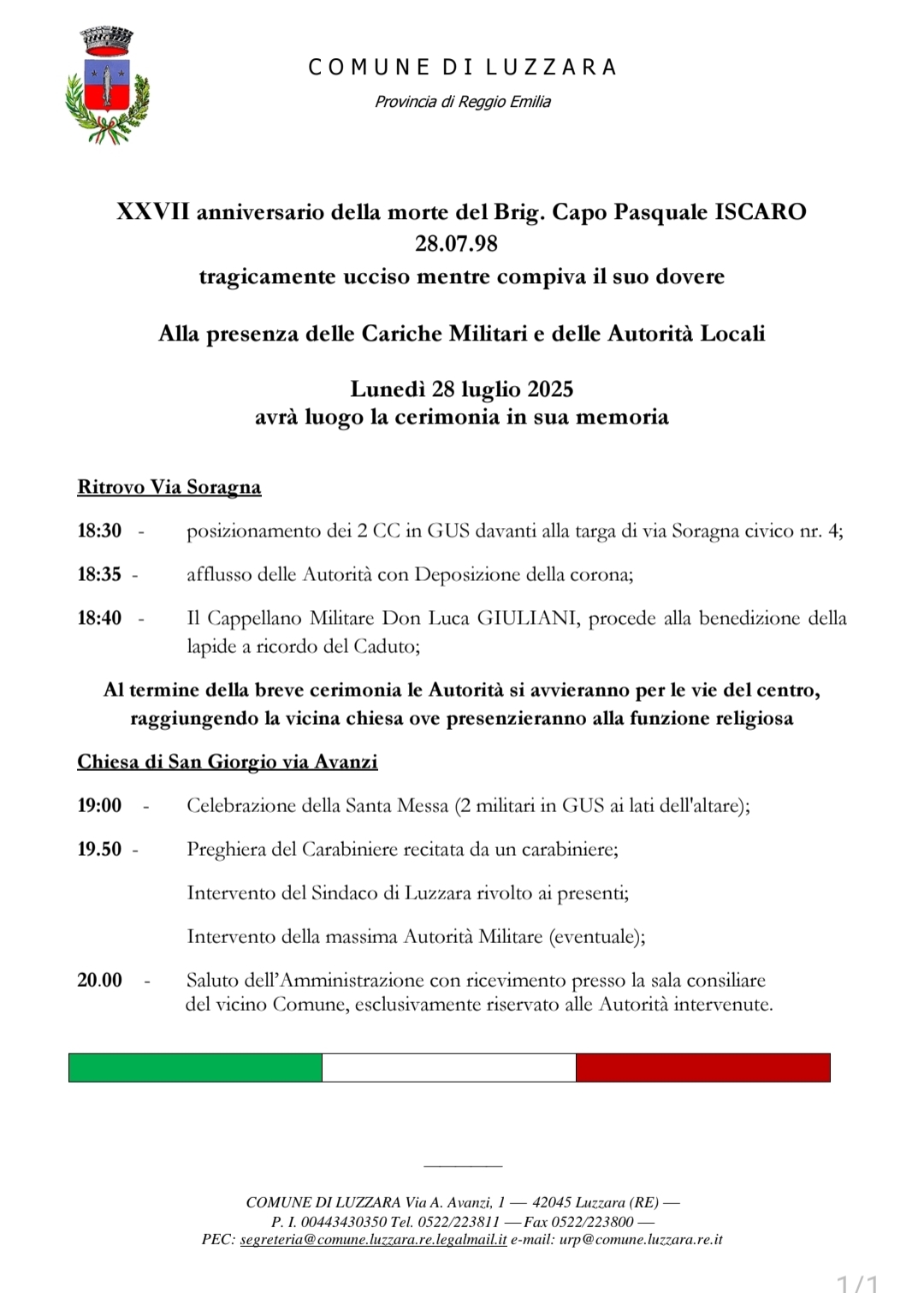 Commemorazione Brigadiere Capo Pasquale Iscaro 2025