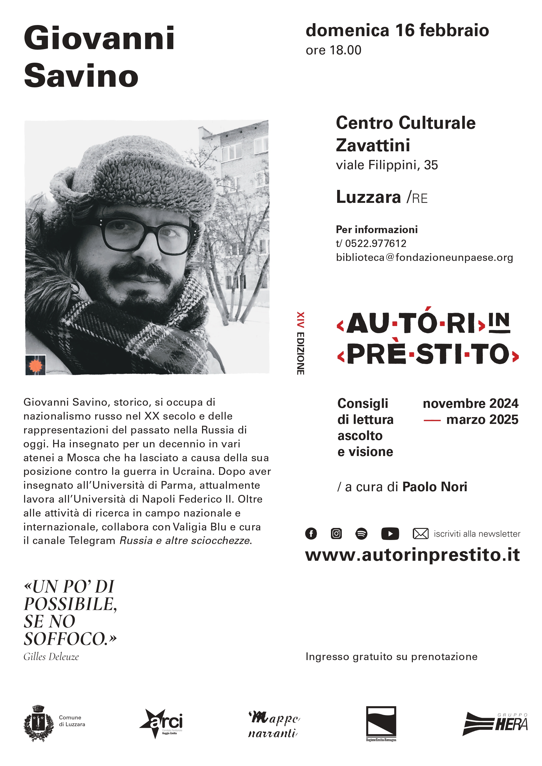 Autori in prestito: Giovanni Savino al Centro Culturale Zavattini