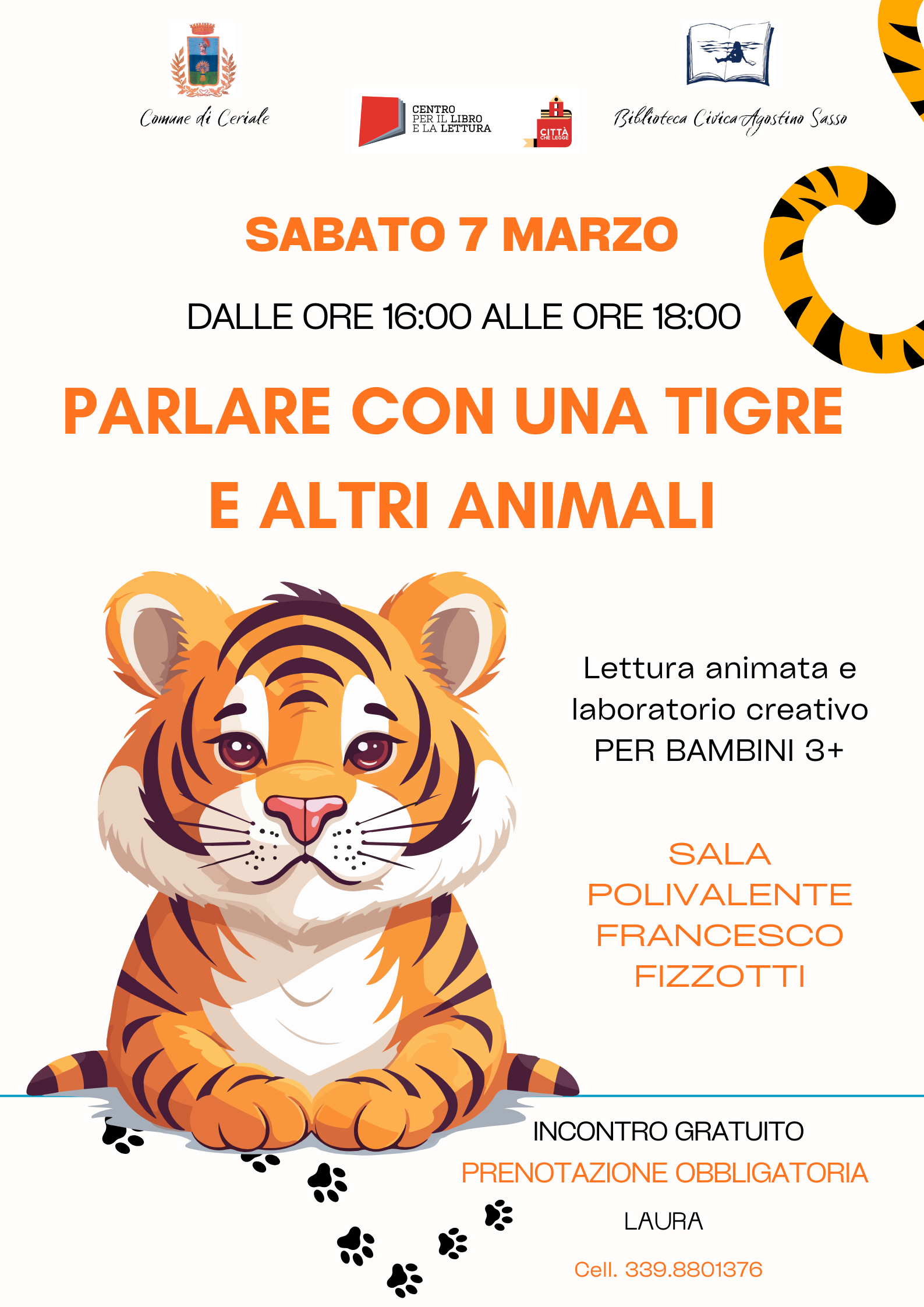 Parlare con una tigre e altri animali. Lettura animata e laboratorio creativo per Bambini. Età 3+