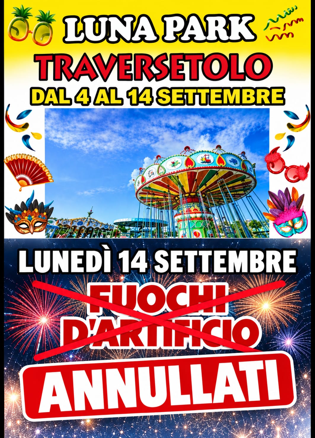 Annullati i fuochi d'artificio per lunedì 14 settembre