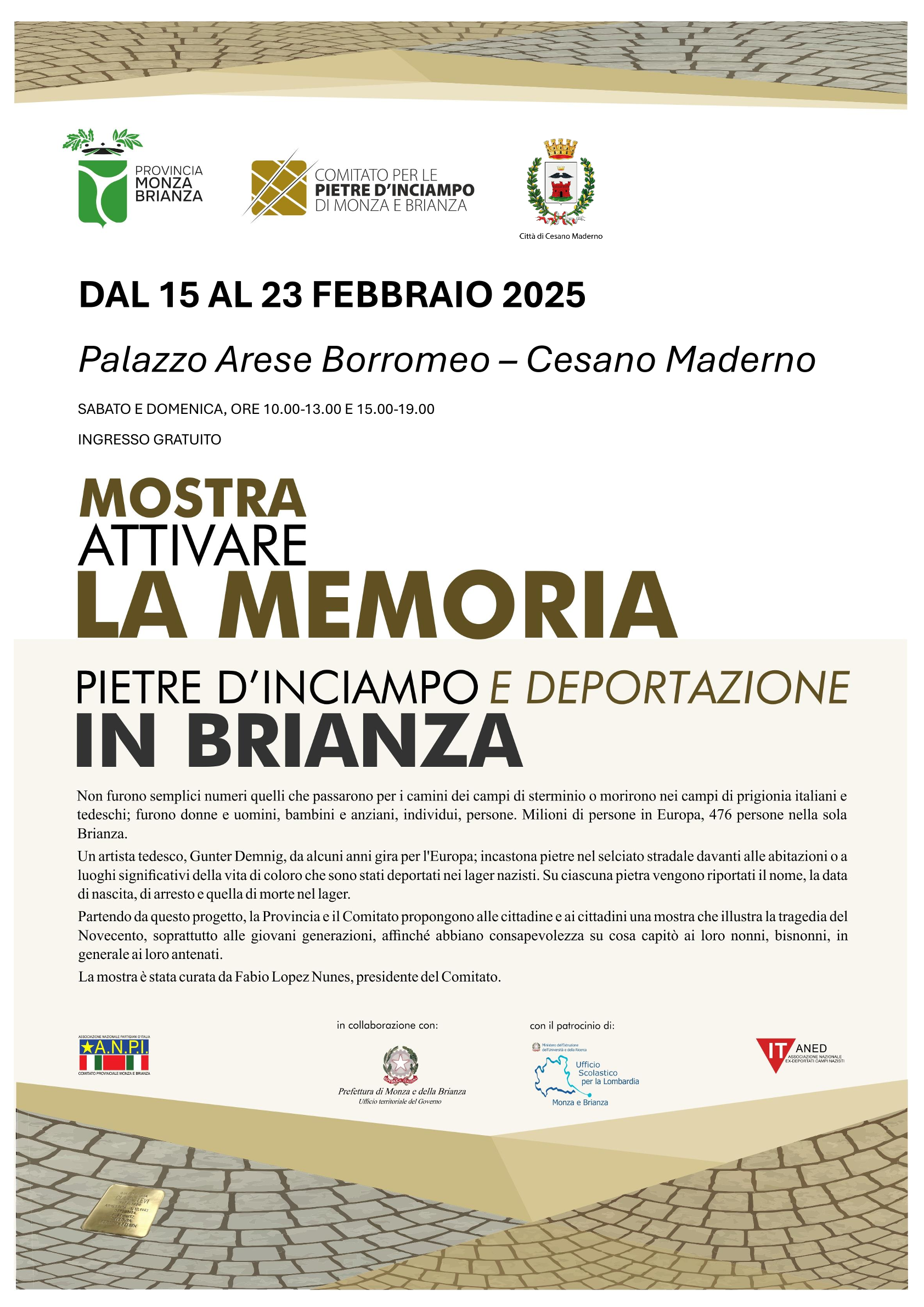 Mostra itinerante “ATTIVARE LA MEMORIA” in collaborazione con  Comitato per le Pietre d’Inciampo MB