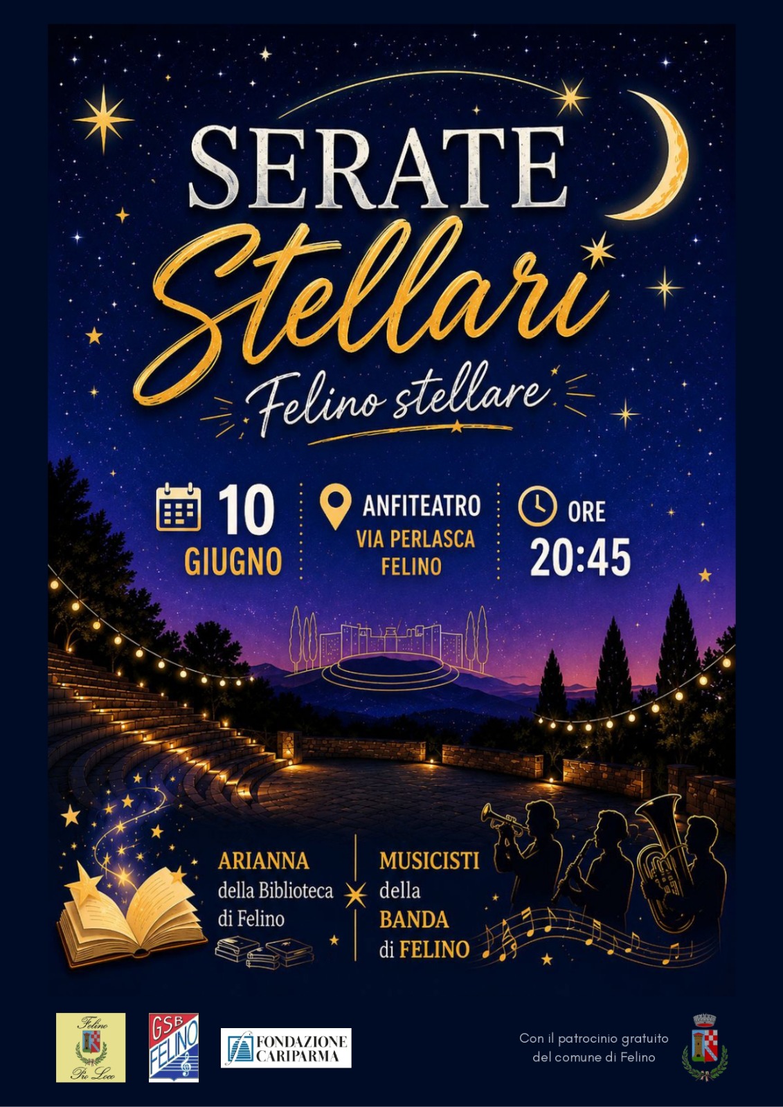 Serate stellari 2026: Arianna e i musicisti del Gruppo Bandistico Felino