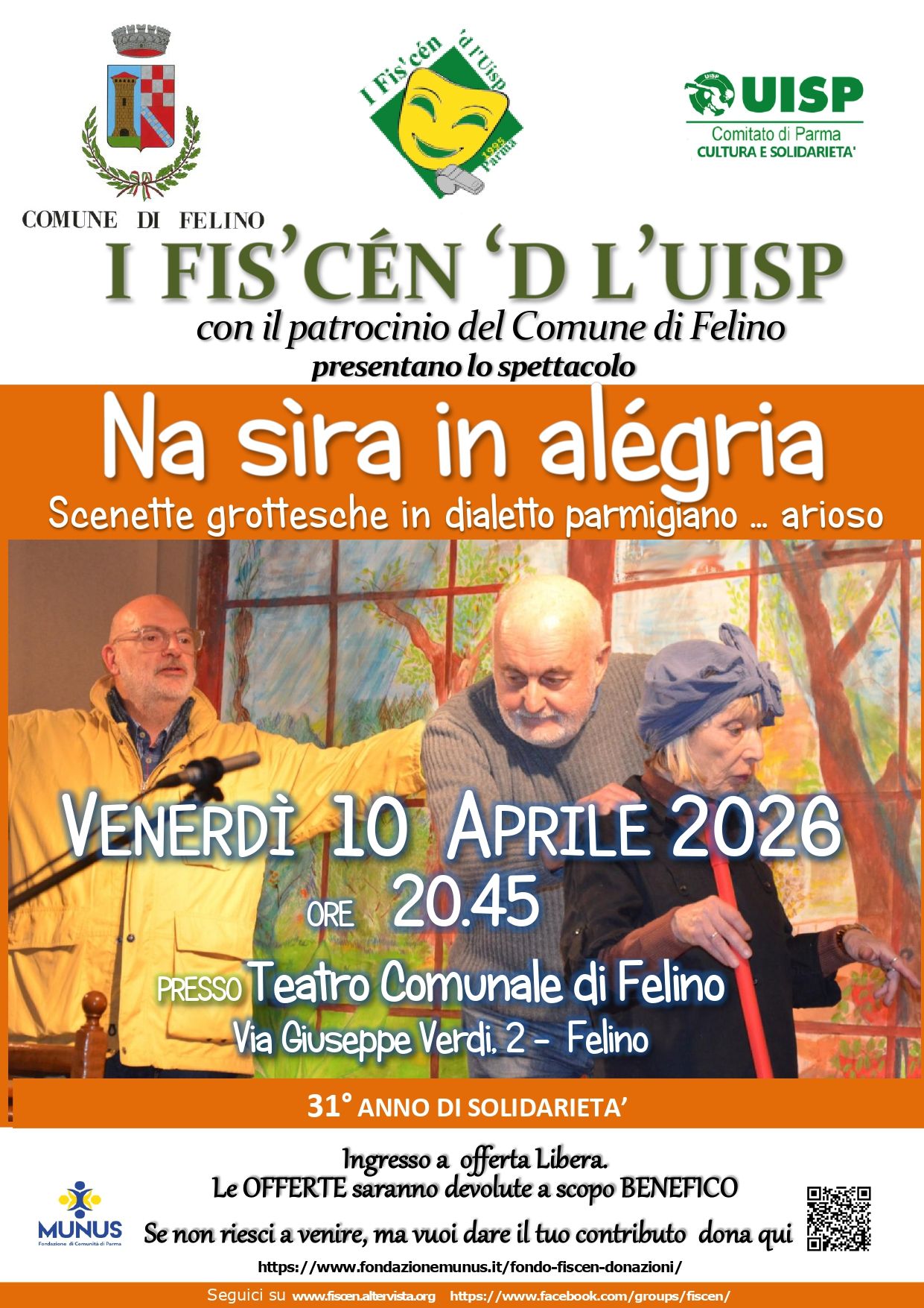 “Na sìra in alégria”: i Fis’cén d’ l’Uisp portano in scena la solidarietà