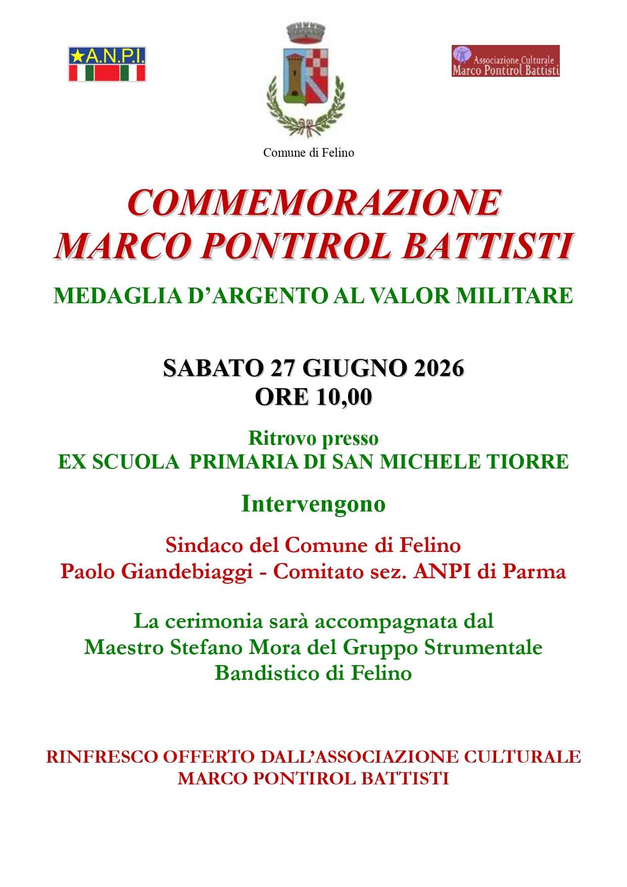 Commemorazione di Marco Pontirol Battisti: 27 giugno 2026