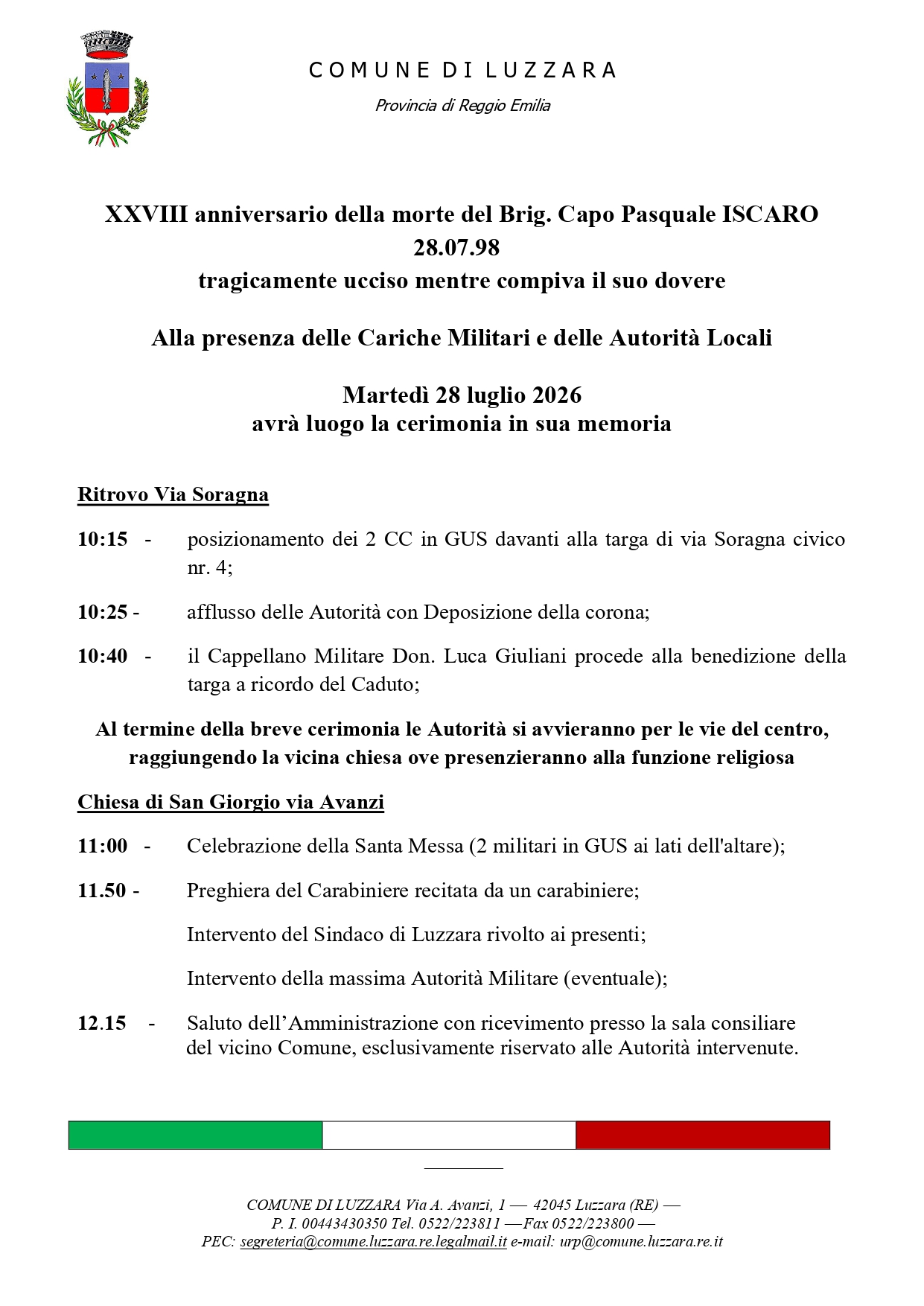 Commemorazione del Brigadiere Capo Pasquale Iscaro 