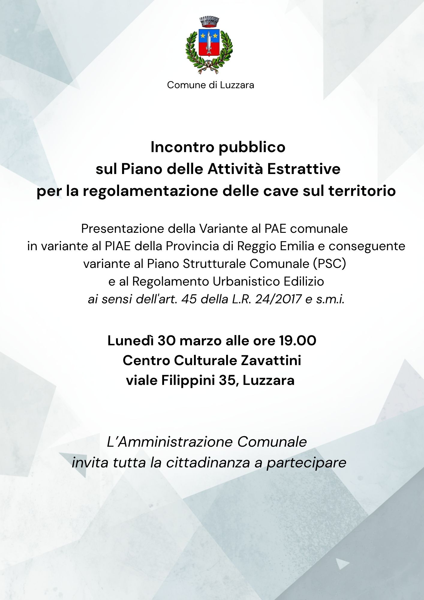 Incontro pubblico sul Piano delle Attività Estrattive (PAE)