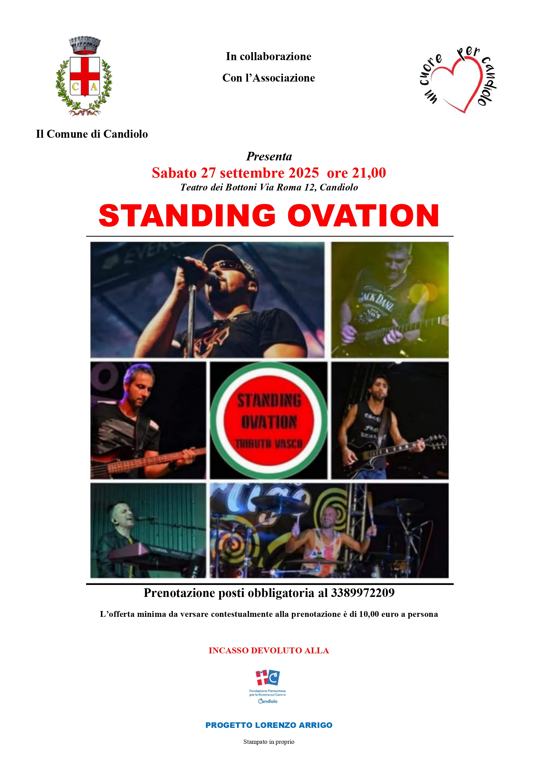 Spettacolo musicale Standing ovation - tributo Vasco   - 27 settembre e  2025 ore 21,00 presso il Candiolo Village 
