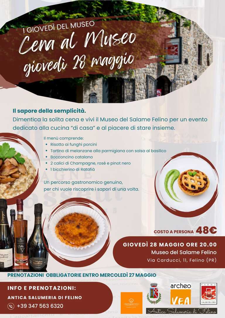 Cena al museo 28 maggio 2026<br/><em><small>Licenza di distribuzione: Solo uso non commerciale</small></em>