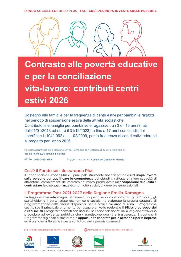 scheda FSE progetto regionale contributi centri estivi<br/><em><small>Licenza di distribuzione: Pubblico dominio</small></em>