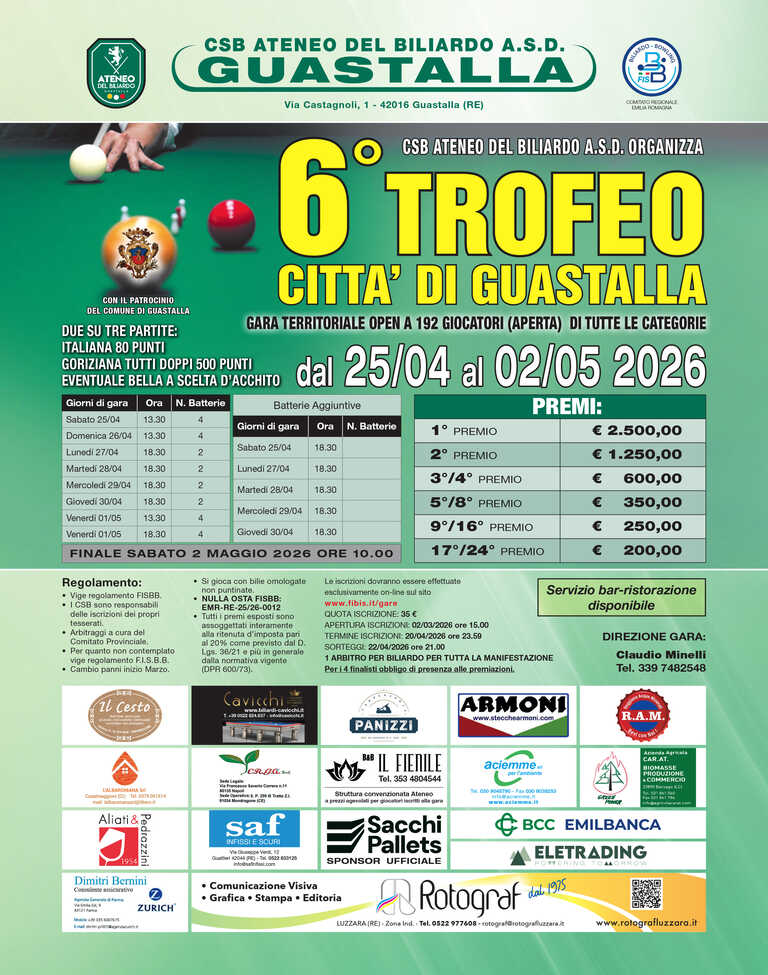 Locandina Torneo Biliardo Apr/Mag 2026<br/><em><small>Licenza di distribuzione: Non opere derivate</small></em>