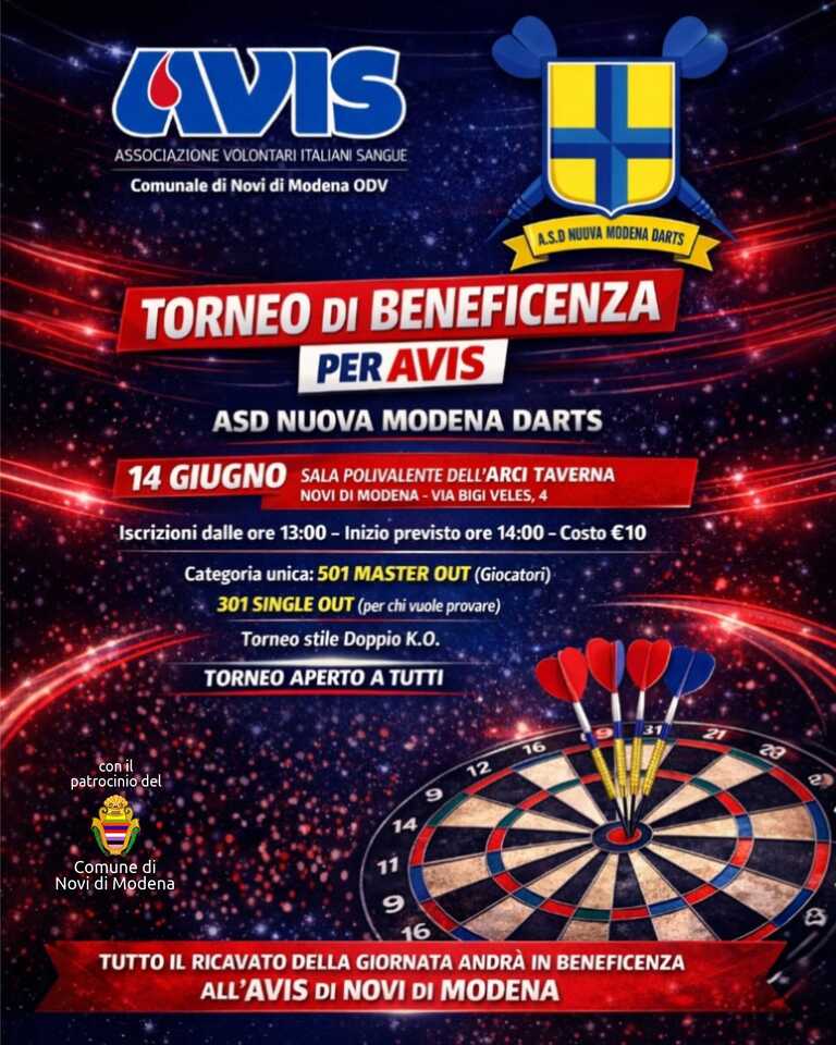 Torneo di beneficenza di Freccette<br/><em><small>Licenza di distribuzione: Solo uso non commerciale</small></em>