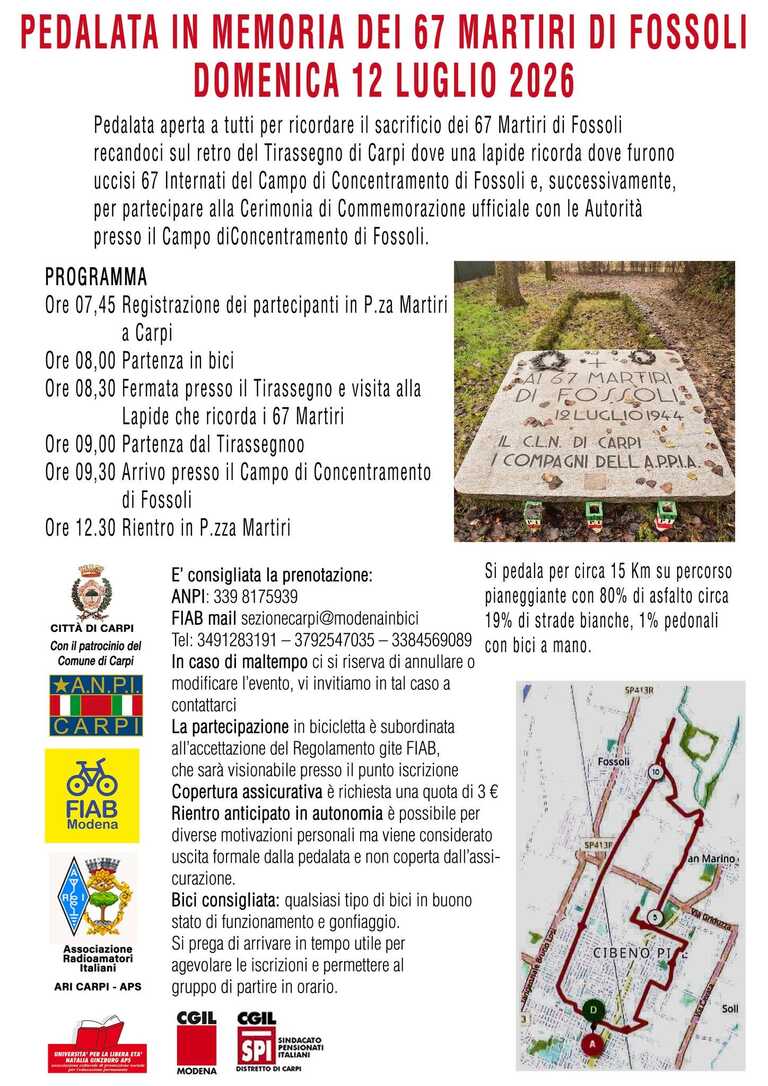 Pedalata per i 67 Martiri di Fossoli<br/><em><small>Licenza di distribuzione: condivisione allo stesso modo - copyleft non compatibile</small></em>