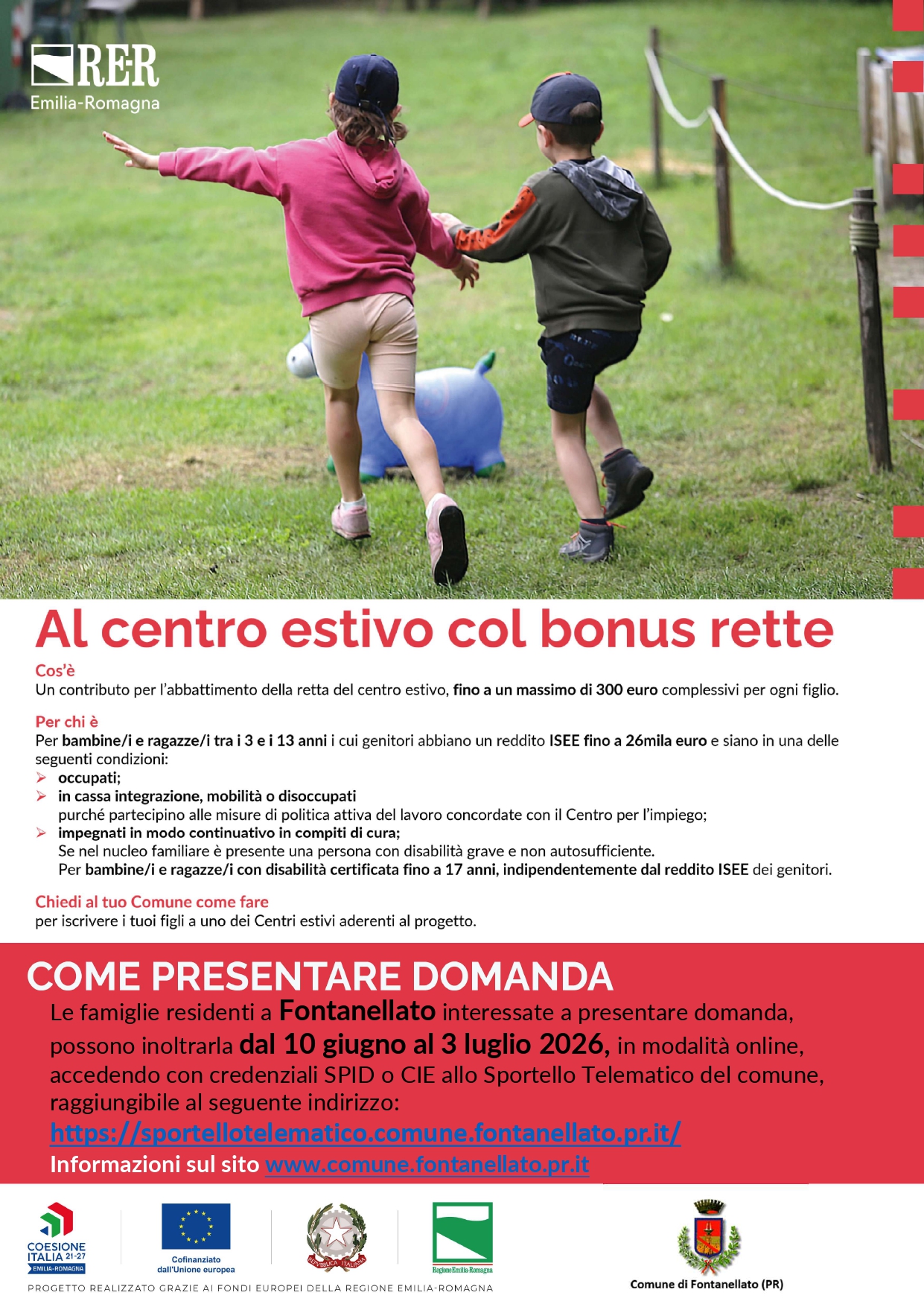 Contributi per la frequenza di centri estivi estate 2026 - Progetto Regionale Conciliazione