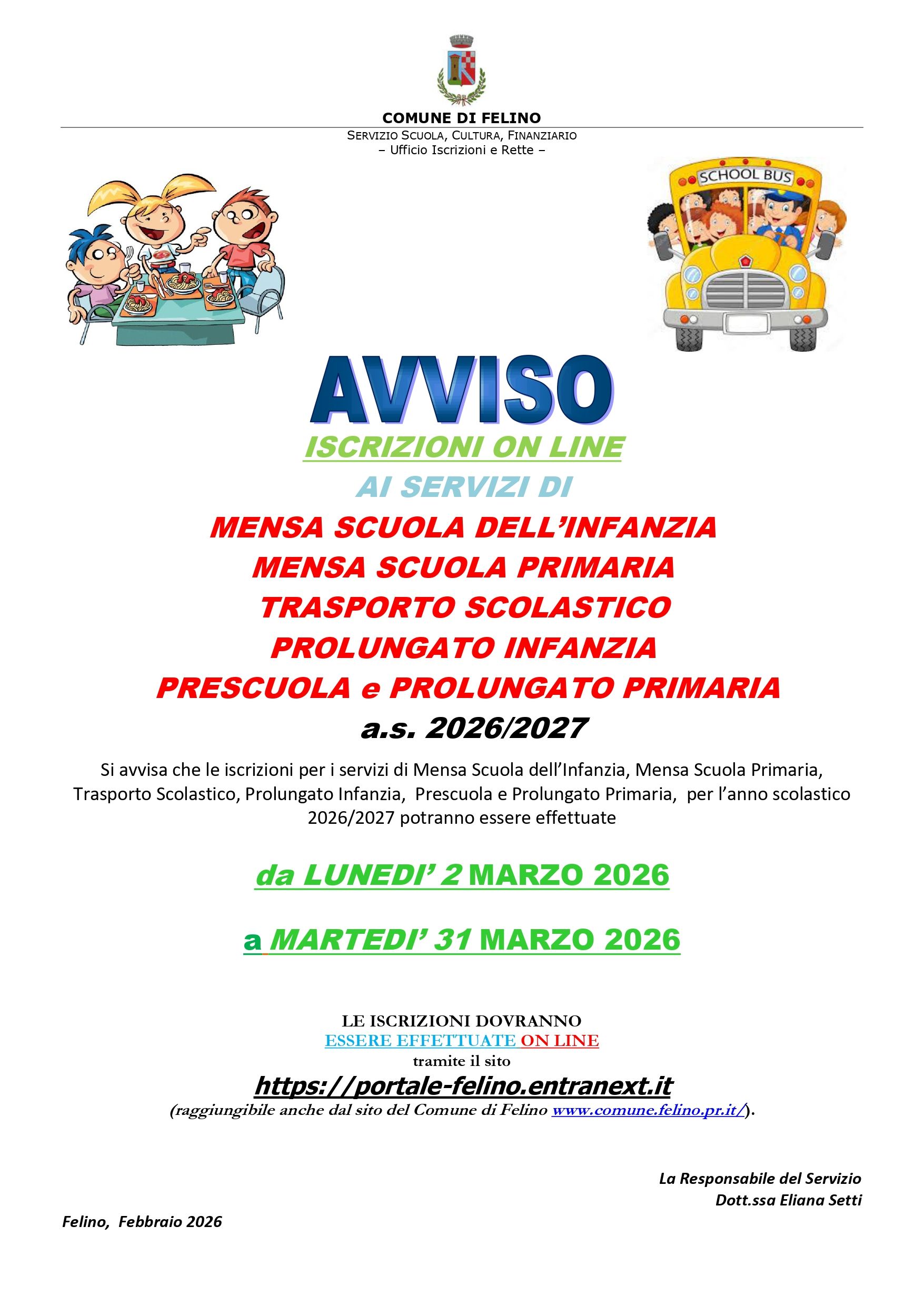 Al via le iscrizioni ai servizi scolastici per l’a.s. 2026/27