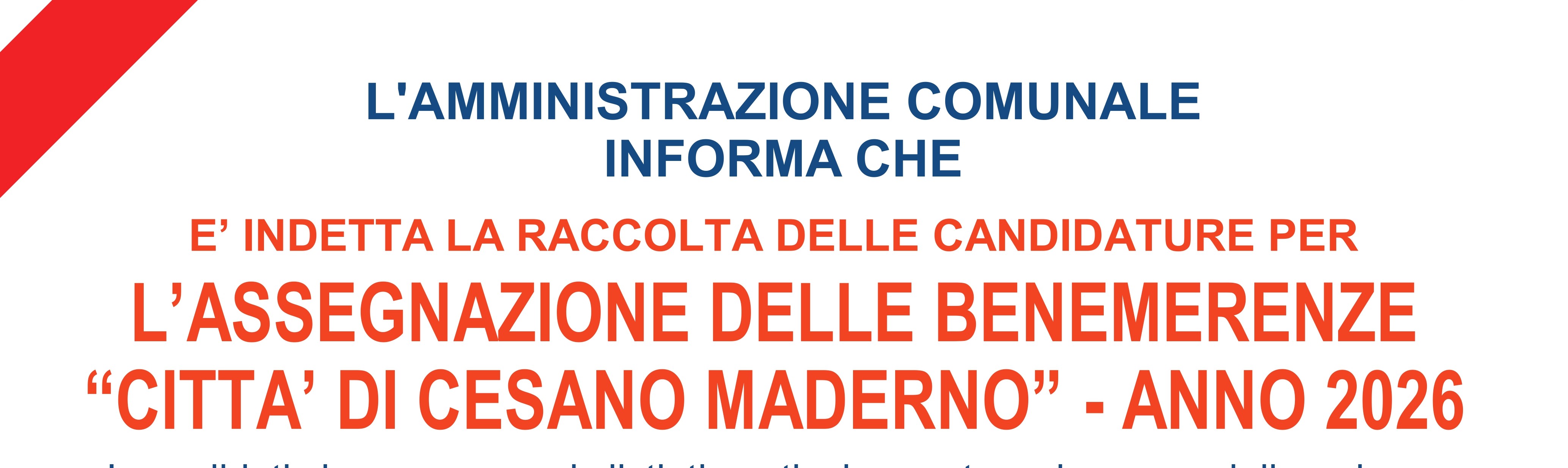 Benemerenze 2026: al via la raccolta delle candidature