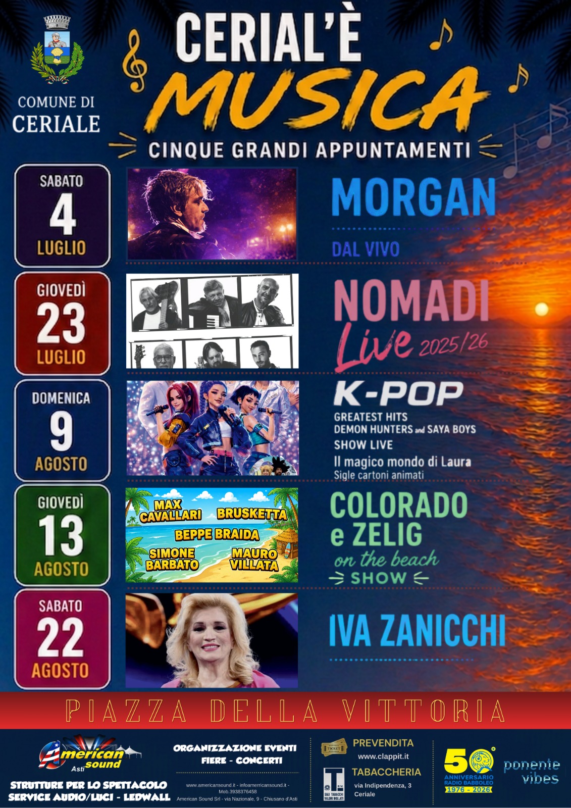Calendario manifestazioni Estate 2026 - Eventi a pagamento