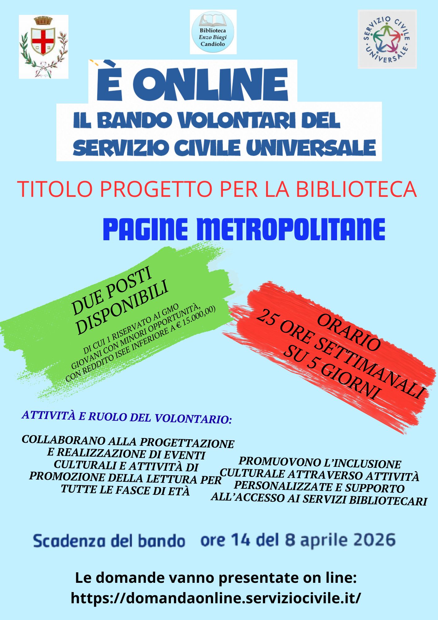 Bando Servizio Civile Universale 2026-2027  presso la biblioteca