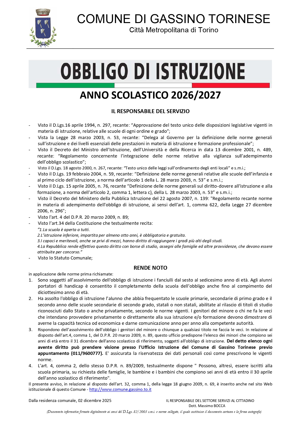 Obbligo di Istruzione Anno Scolastico 2026/2027