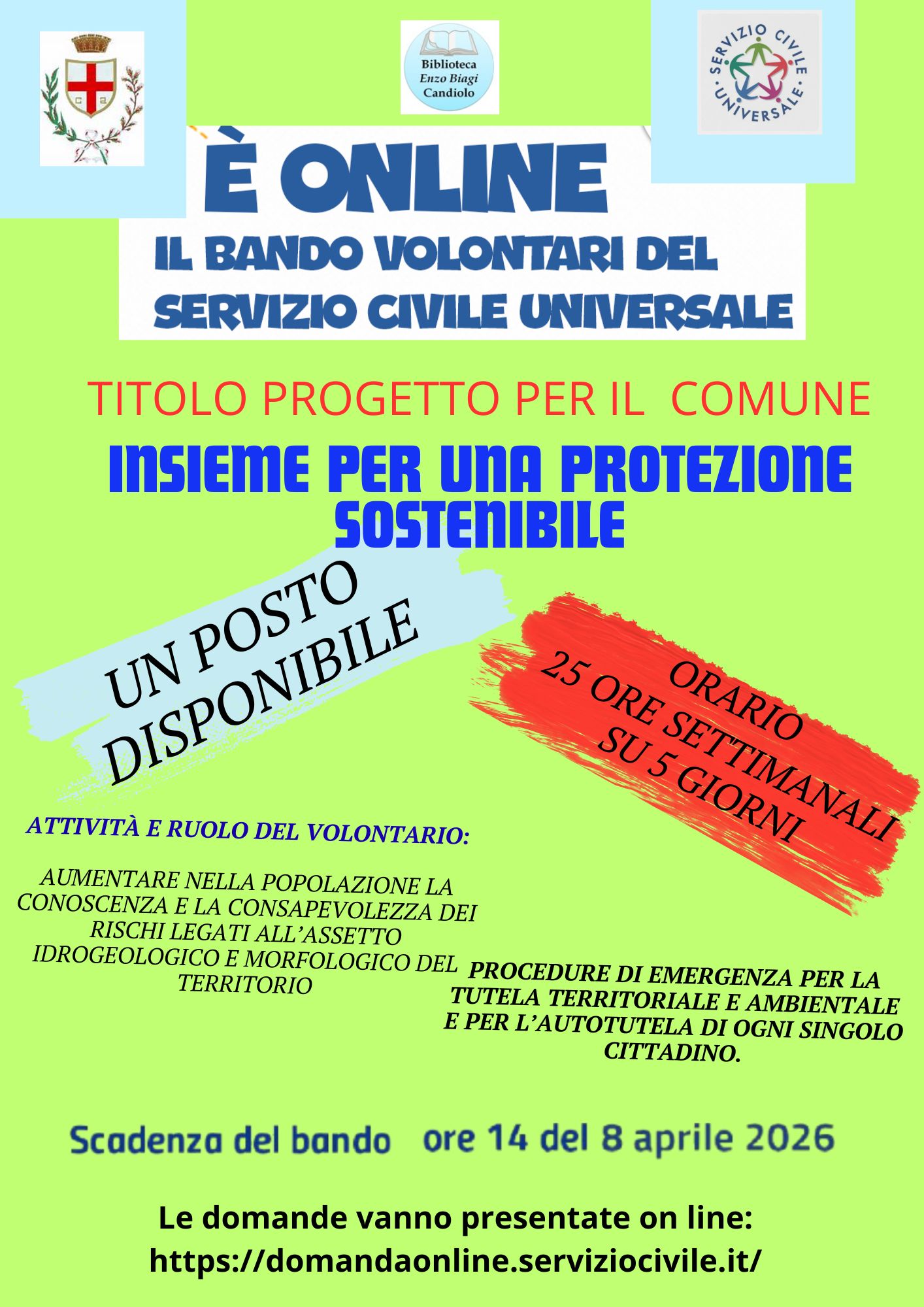 Bando Servizio Civile Universale 2026-2027  presso il Comune - Protezione Civile