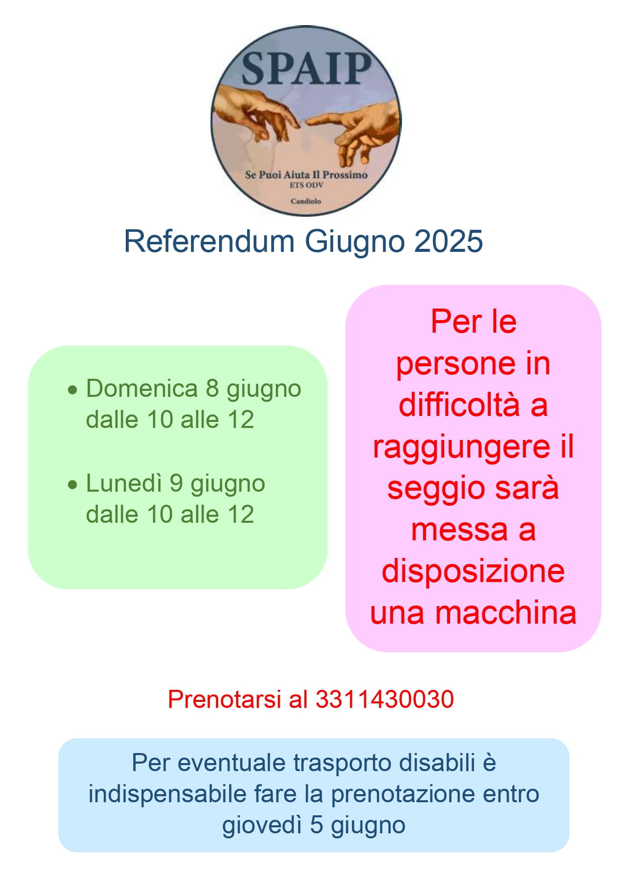 Referendum dell'8-9 giugno 2025 -   servizio di trasporto  offerto dalla SPAIP