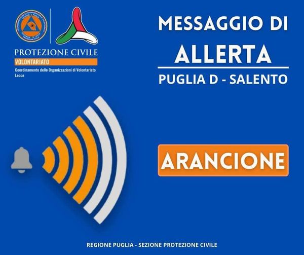 Messaggio di allerta arancione per rischio idrogeologico e temporali