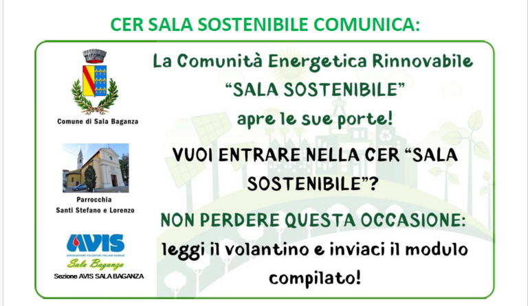  Aperte le adesioni alla CER - Comunità Energetica “Sala Sostenibile” 