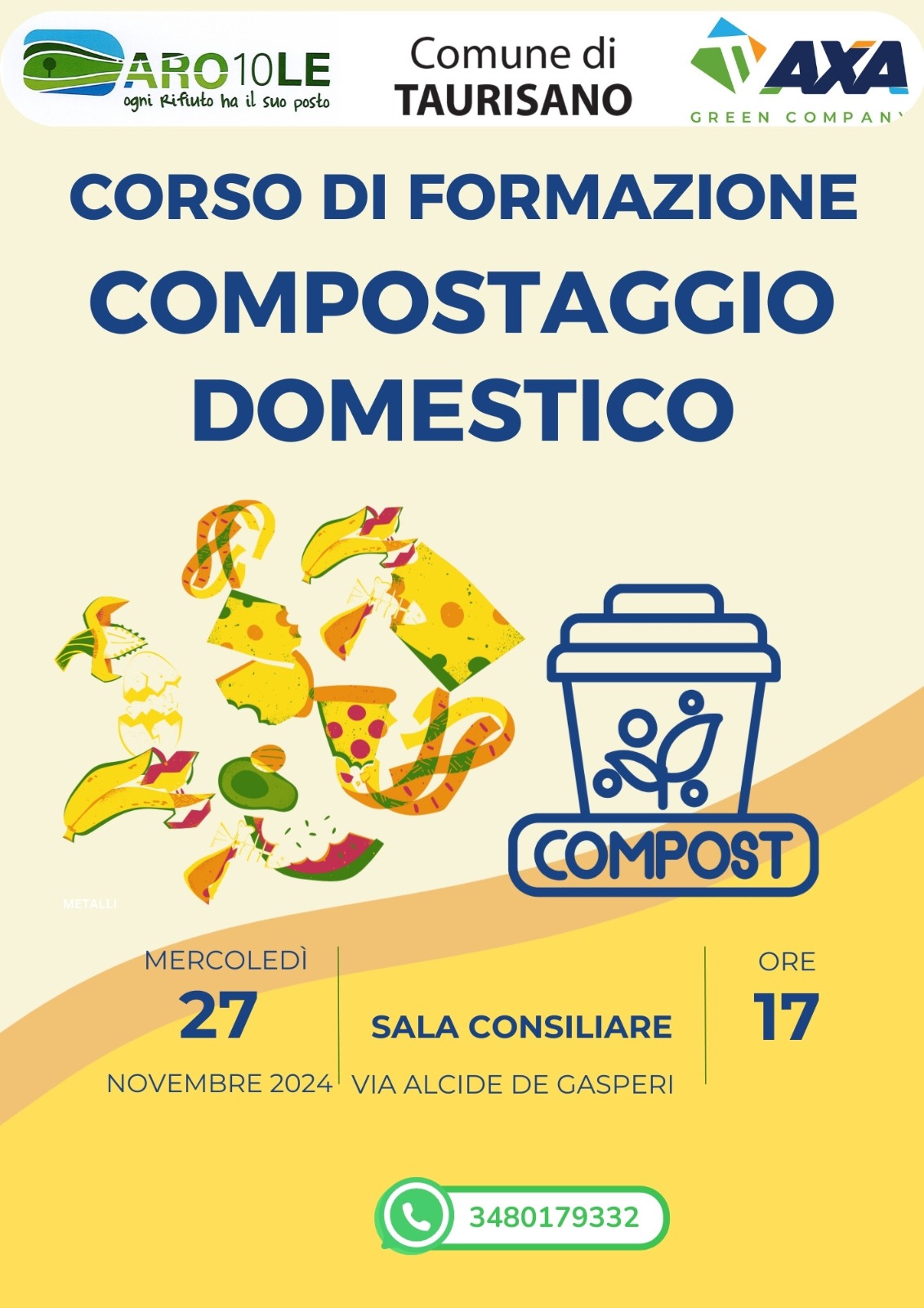 Corso di formazione compostaggio domestico 27/11/2024 alle ore 17 presso la Sala Consiliare