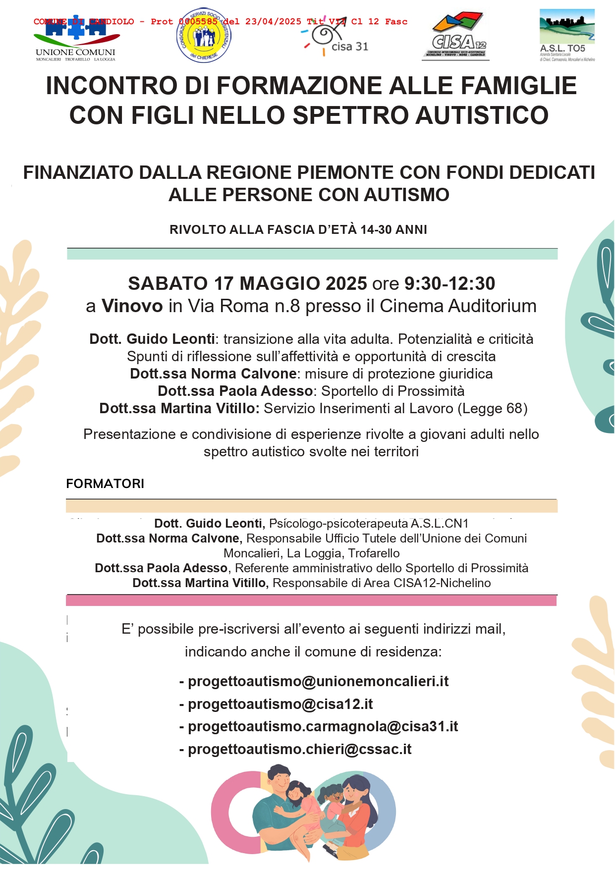 Incontro di formazione alle famiglie con figli nello spettro autistico