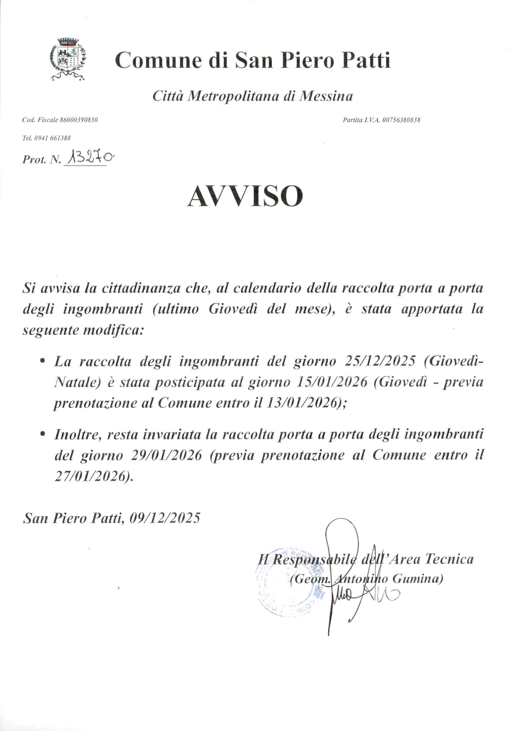 Avviso raccolta porta a porta ingombranti