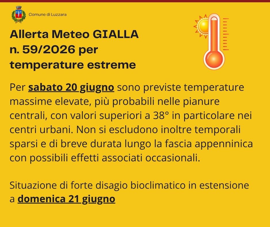 Allerta meteo n. 59/2026 per temperature estreme 