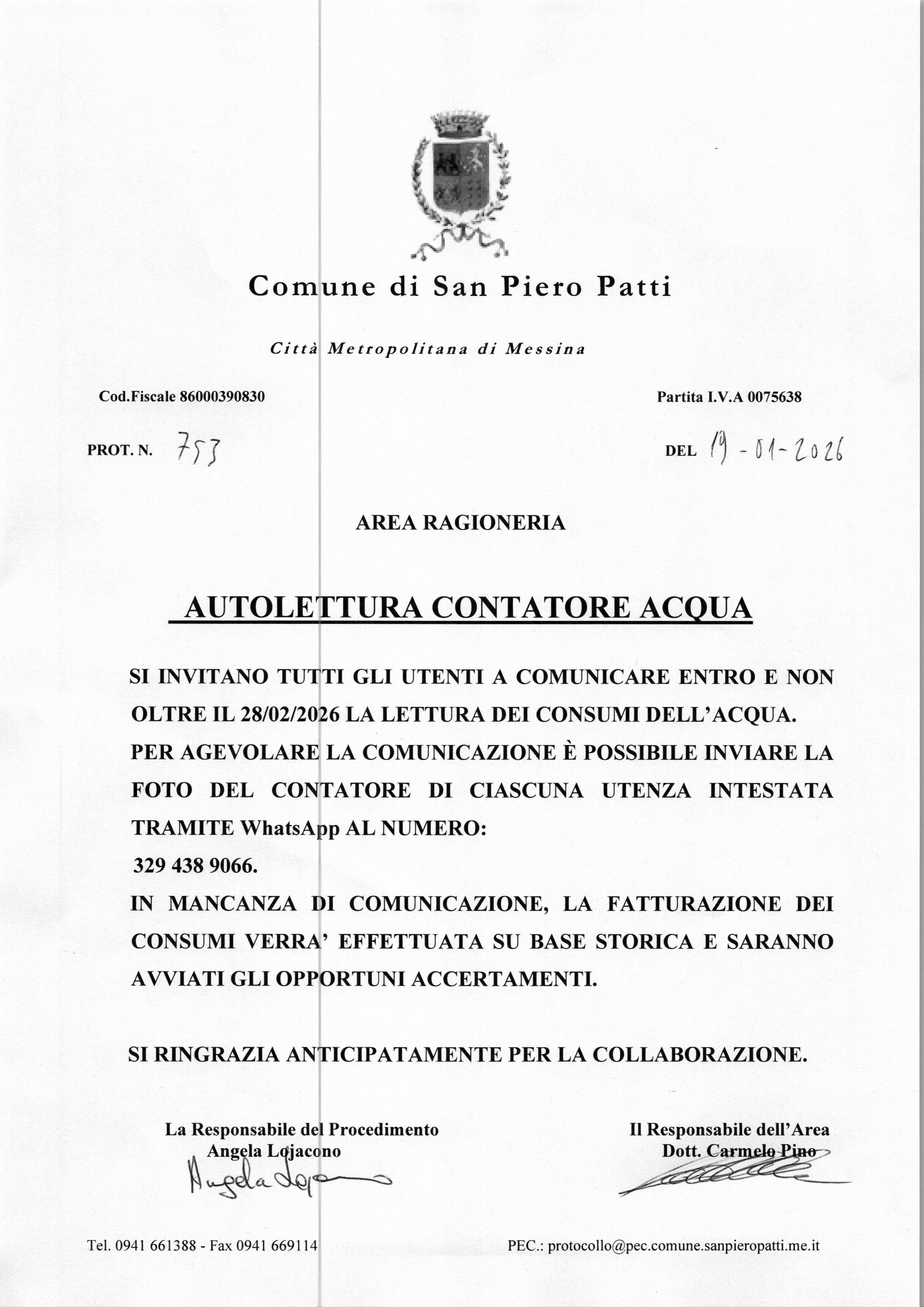 Avviso autolettura contatore acqua
