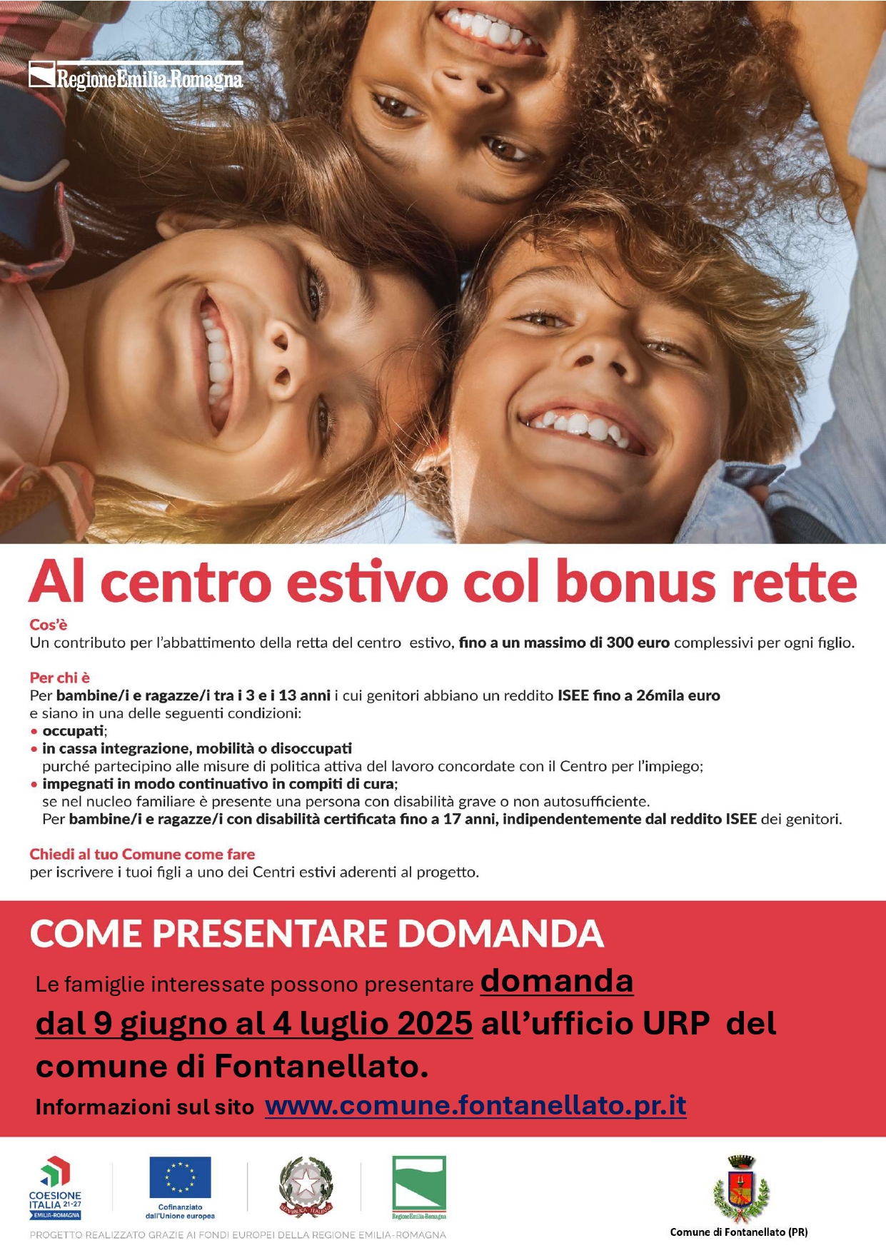 Contributi per la frequenza di centri estivi estate 2025 - Progetto Regionale Conciliazione - TERMINI SCADUTI IL 4 LUGLIO 2025