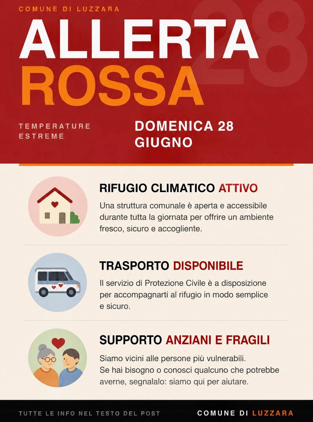 🔴 Allerta rossa per temperature estreme - Domenica 28 giugno 🔴