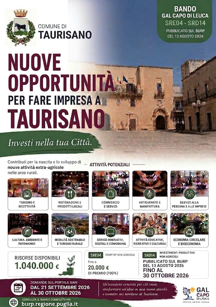 NUOVE OPPORTUNITA' PER FARE IMPRESA A TAURISANO