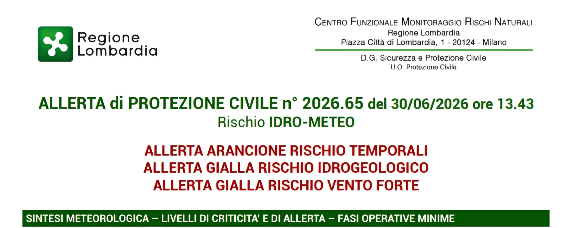 Allerta meteo Arancione per rischio temporali 