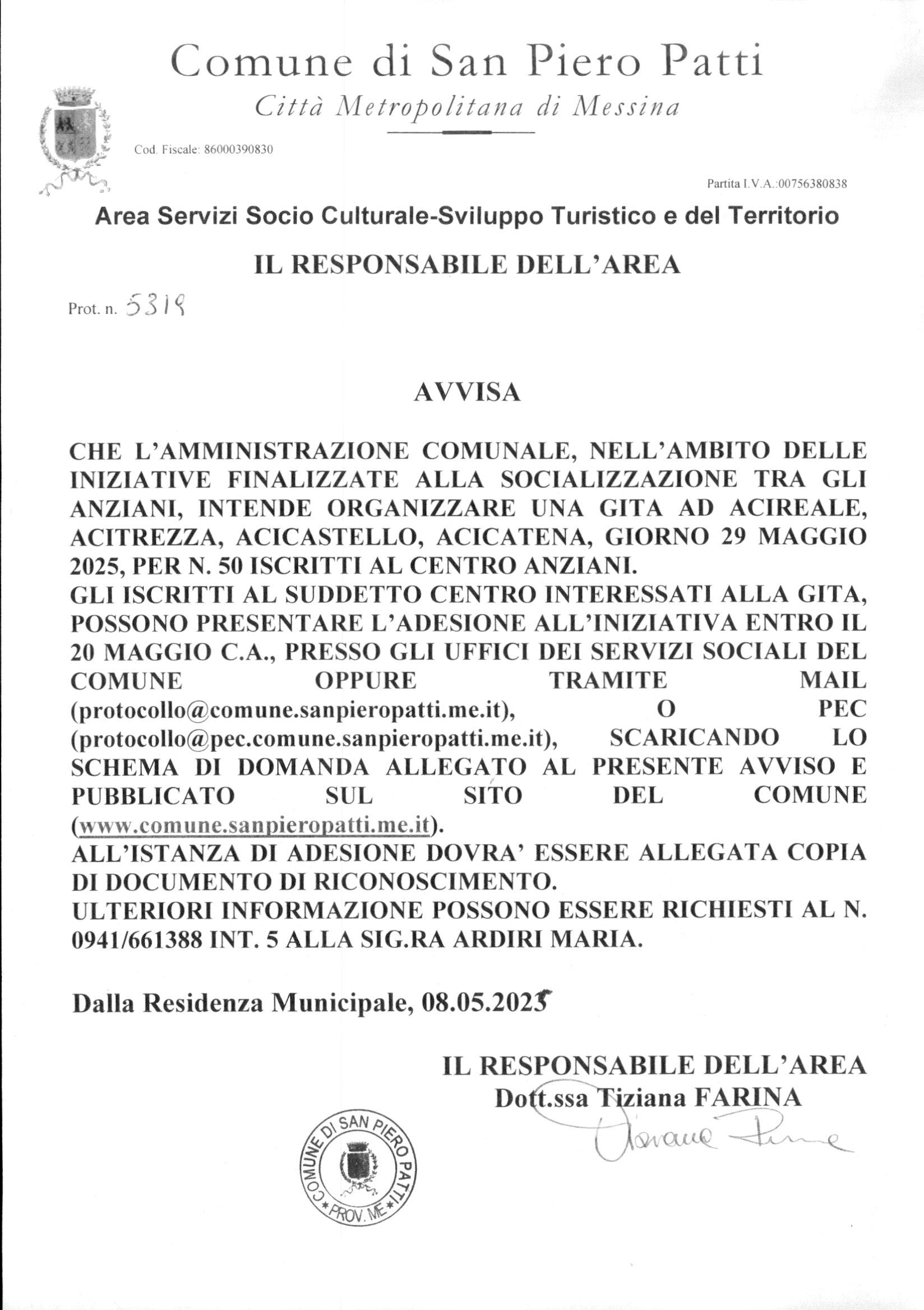 Avviso Gita Centro Anziani 
