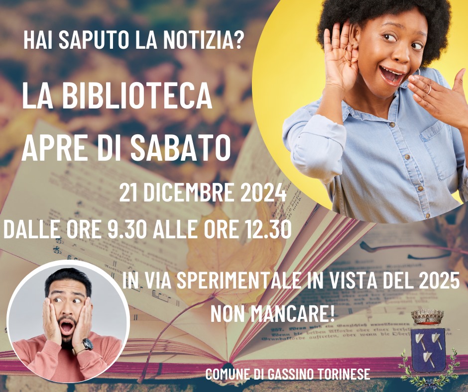 Apertura biblioteca sabato 21 dicembre 2024