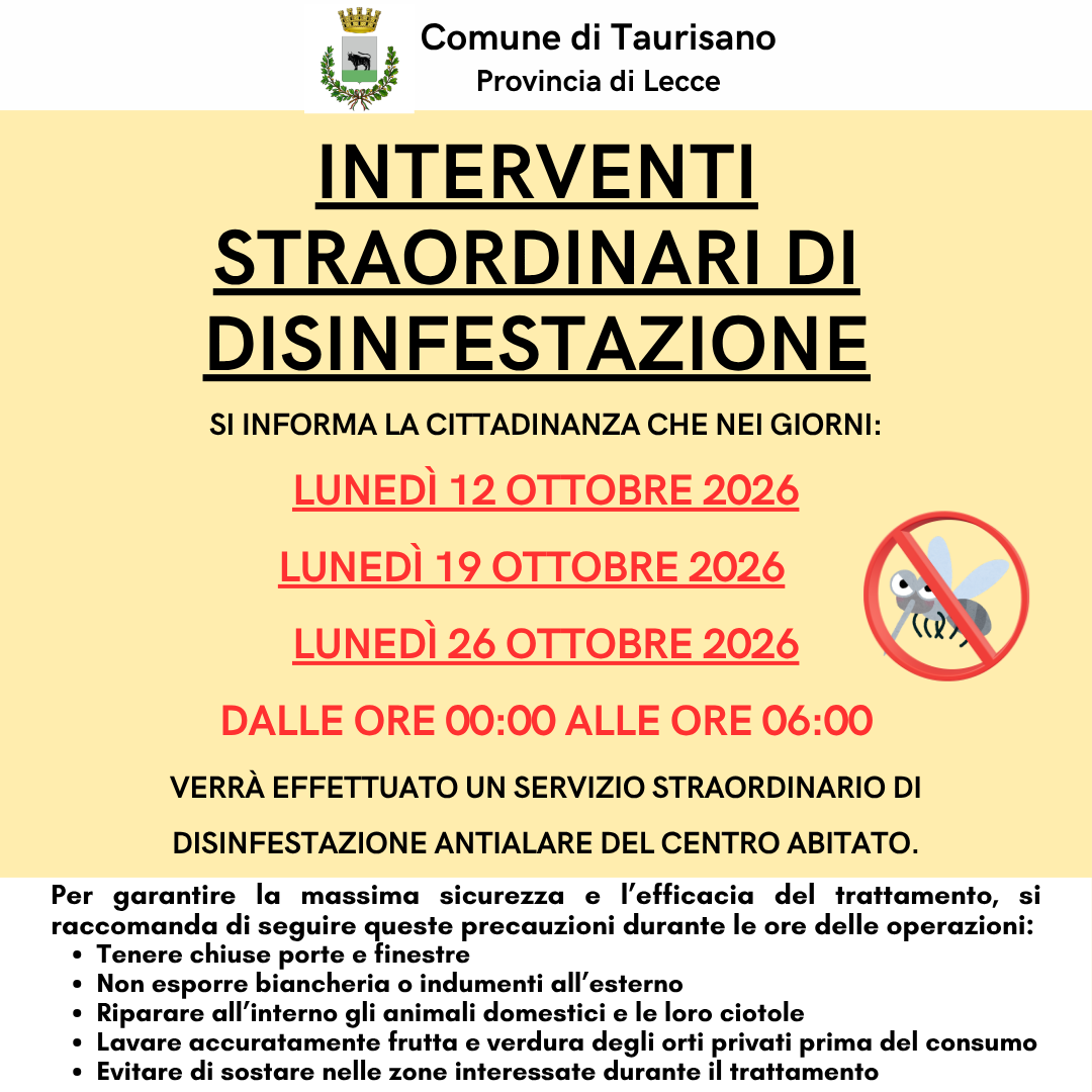 Interventi straordinari di disinfestazione antialare